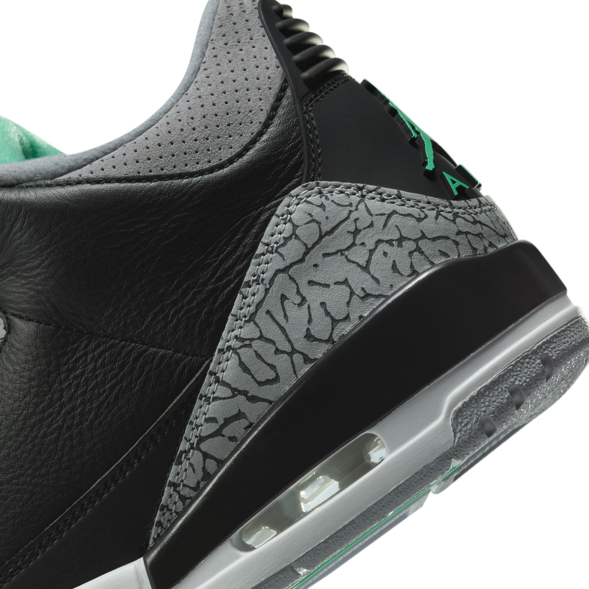 Air Jordan 3 Retro, Negro/Verde Resplandor-Gris Lobo-Blanco, hi-res