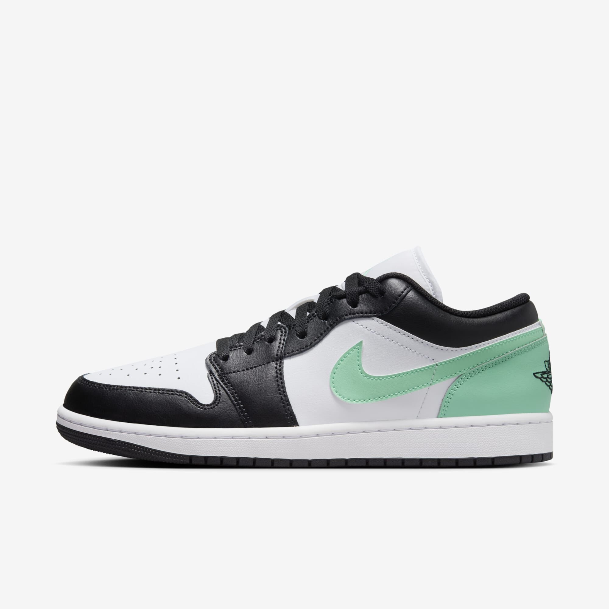 Air Jordan 1 Low, Blanco/Verde resplandor/Negro, hi-res