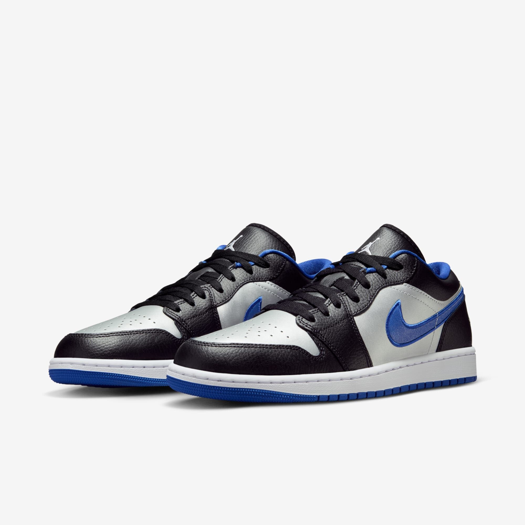 Air Jordan 1 Low, Negro/Blanco-Game Royal-Metalizado Platino, hi-res