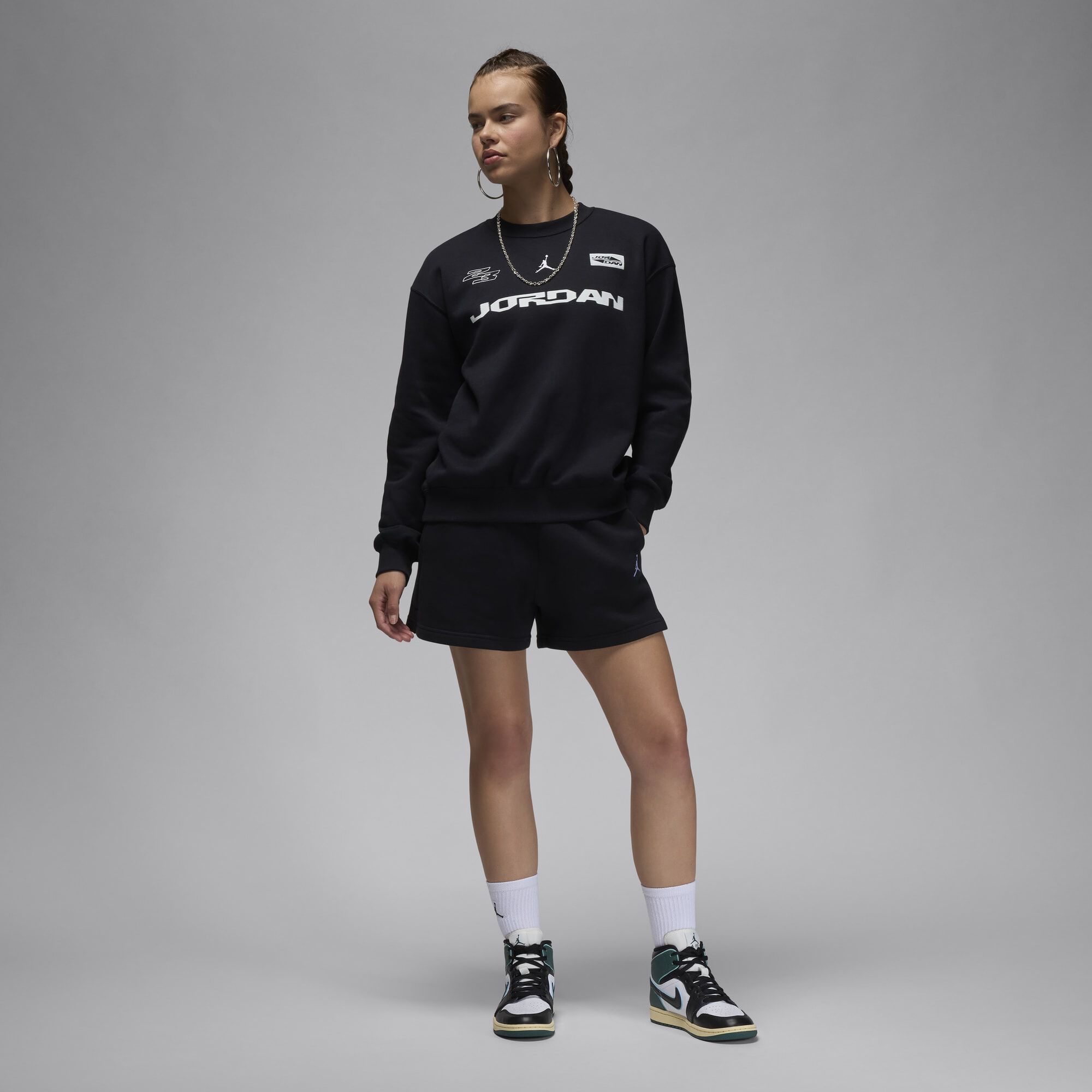 Jordan Brooklyn Fleece, Negro/Blanco, hi-res