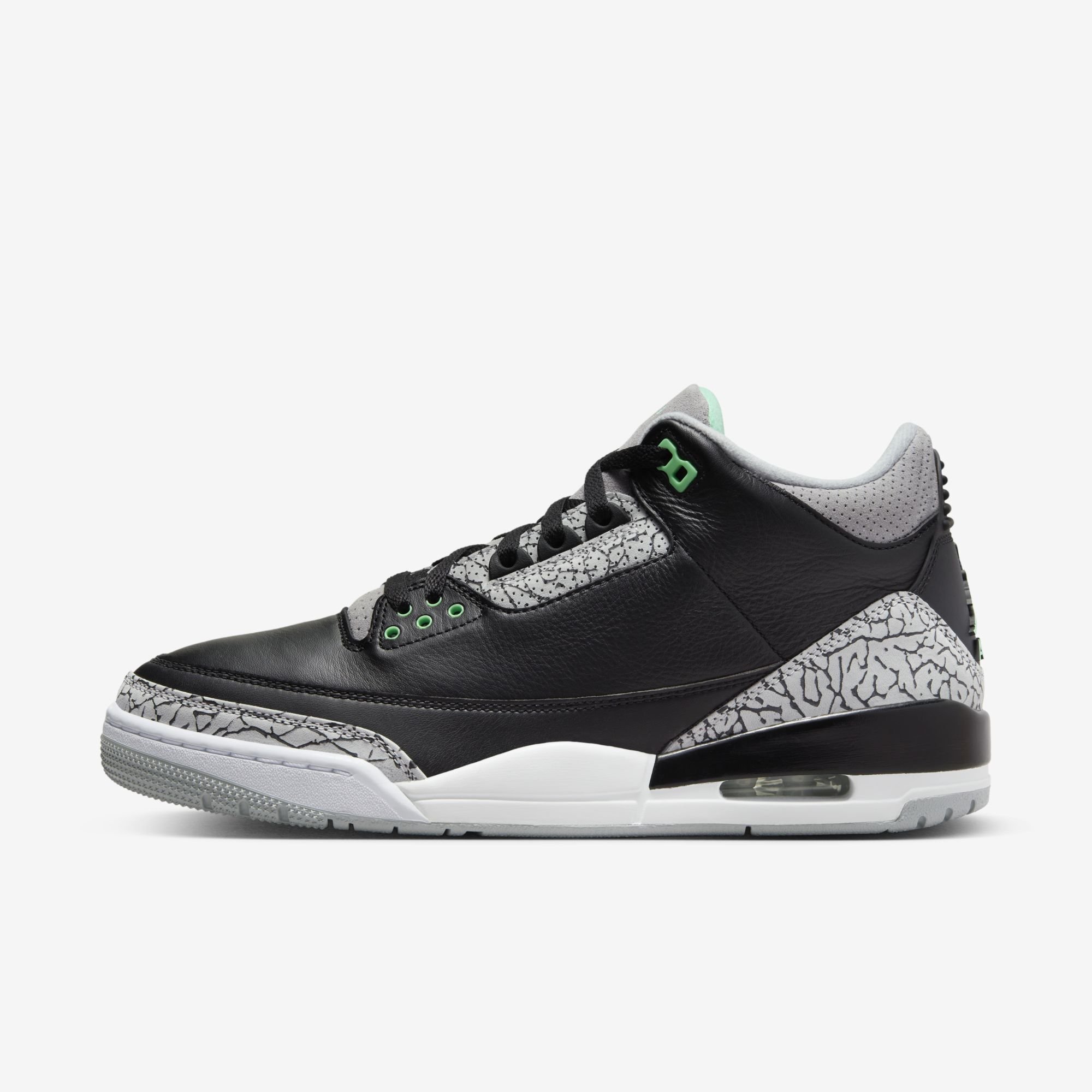 Air Jordan 3 Retro, Negro/Verde Brillo-Lobo Gris-Blanco, hi-res