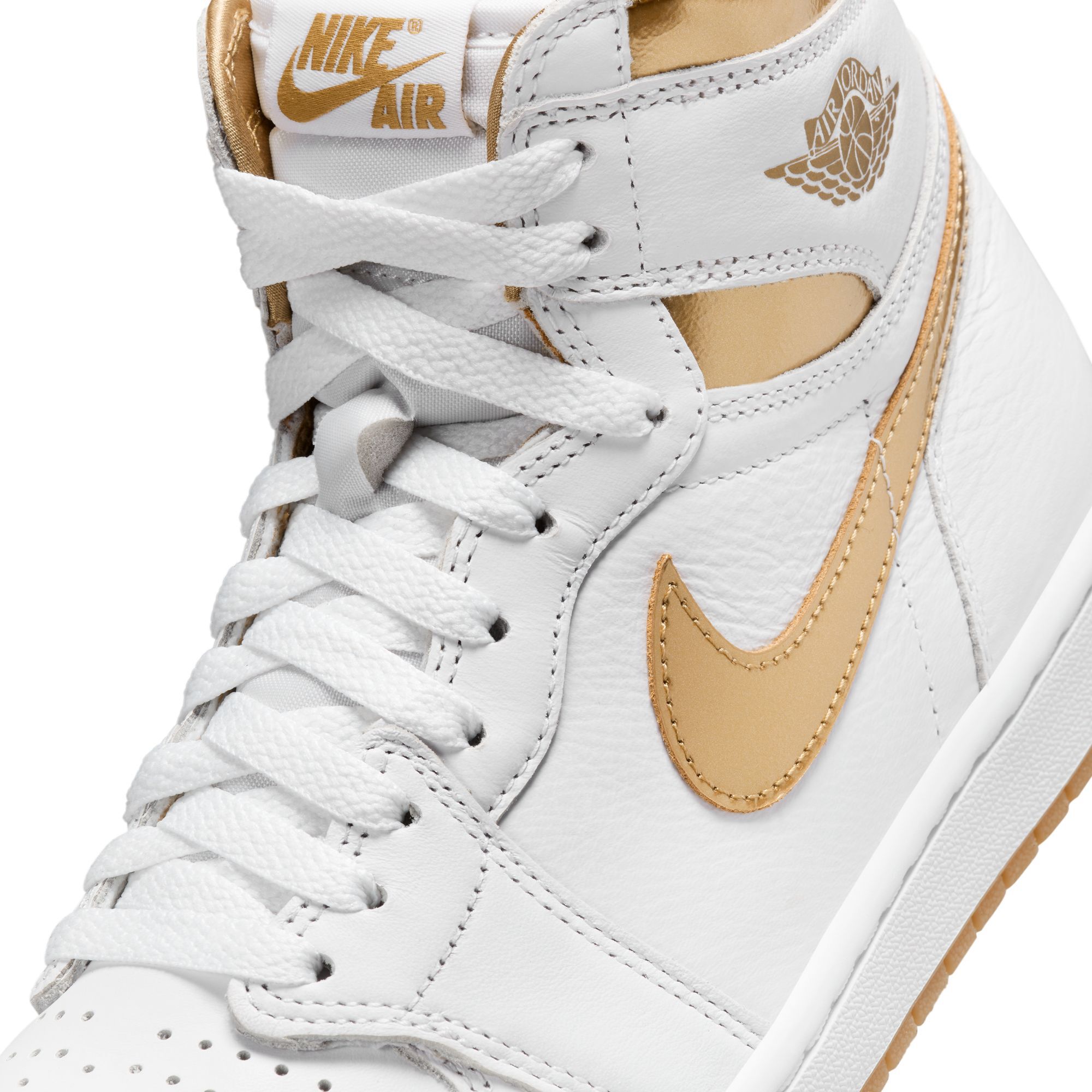 Air Jordan 1 Retro High OG, Blanco/Goma marrón claro/Oro metalizado, hi-res