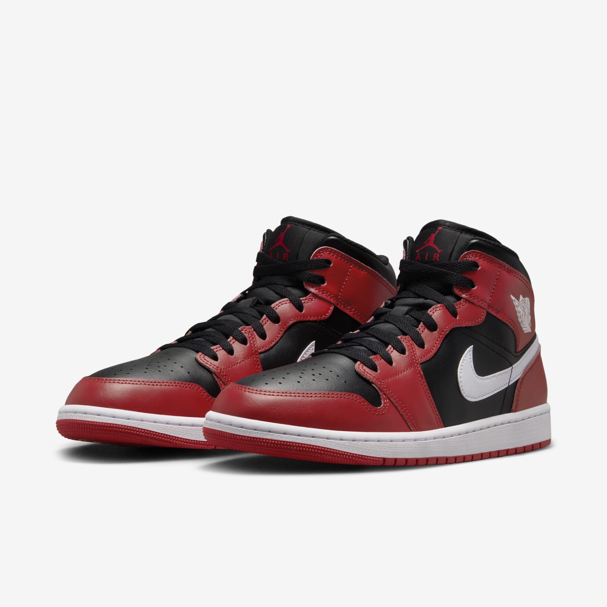 Air Jordan 1 Mid, Negro/Rojo Gimnasio/Blanco, hi-res