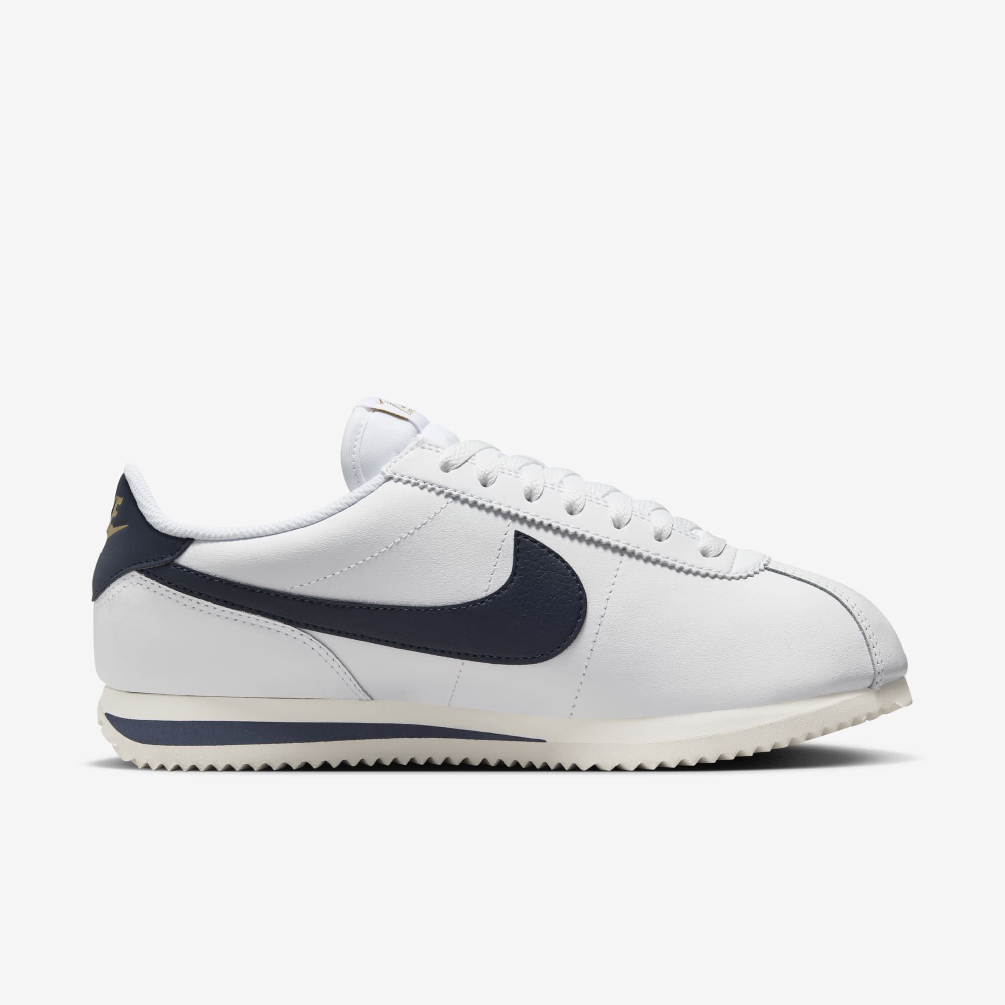 Nike Cortez Leather, Blanco/Vela/Oro Metalizado/Obsidiana, hi-res