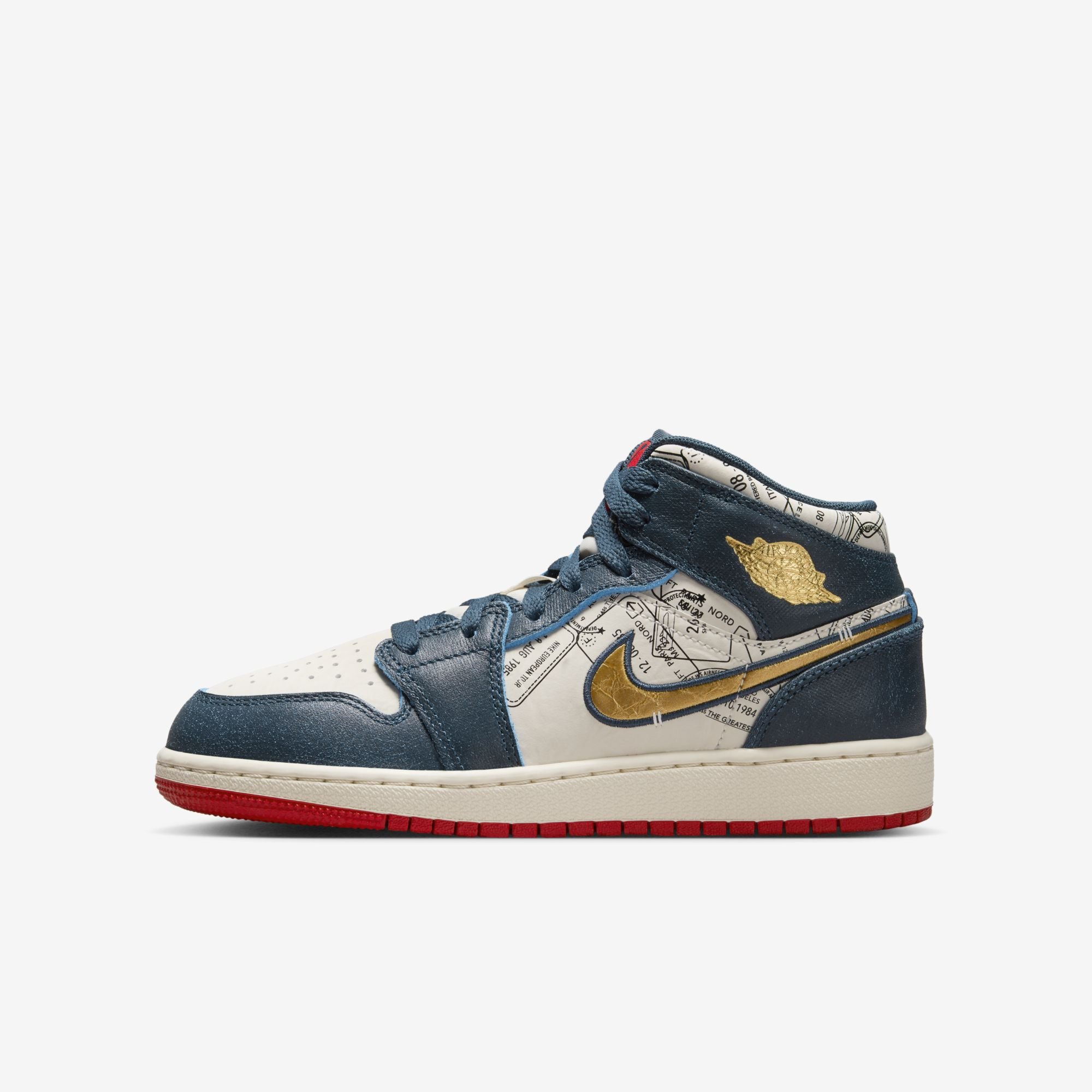 Air Jordan 1 Mid SE, Armada Armería/Marfil Pálido/Rojo Deportivo/Oro metalizado, hi-res