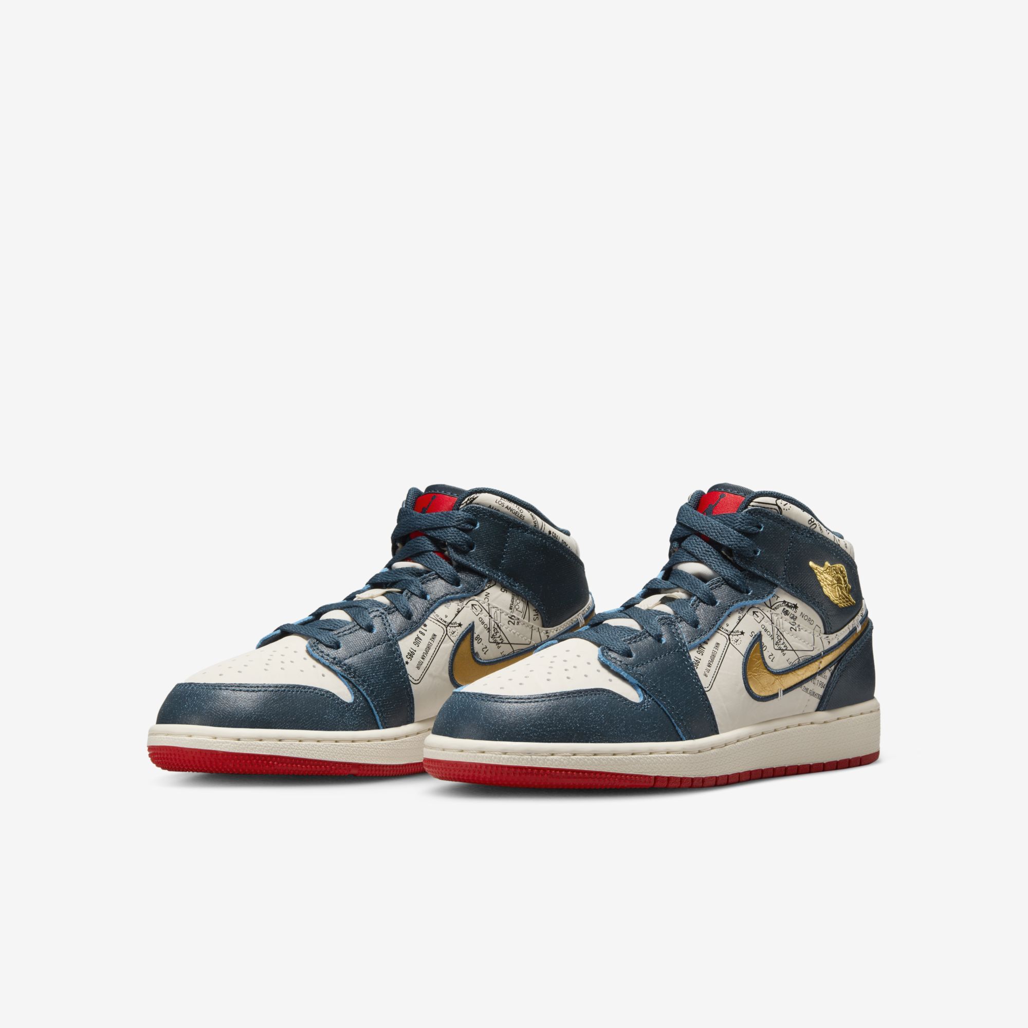 Air Jordan 1 Mid SE, Armada Armería/Marfil Pálido/Rojo Deportivo/Oro metalizado, hi-res