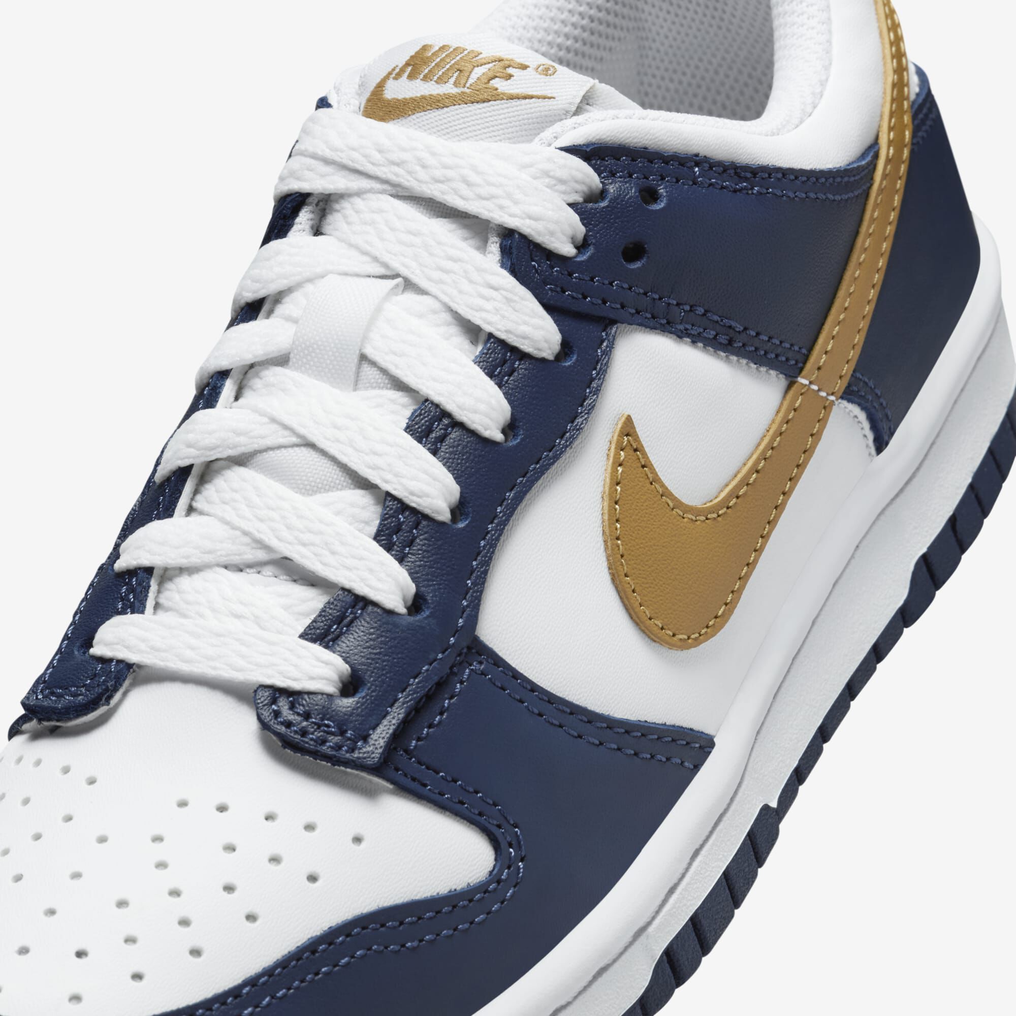 Nike Dunk Low, Blanco/Azul Marino Medianoche/Trigo, hi-res