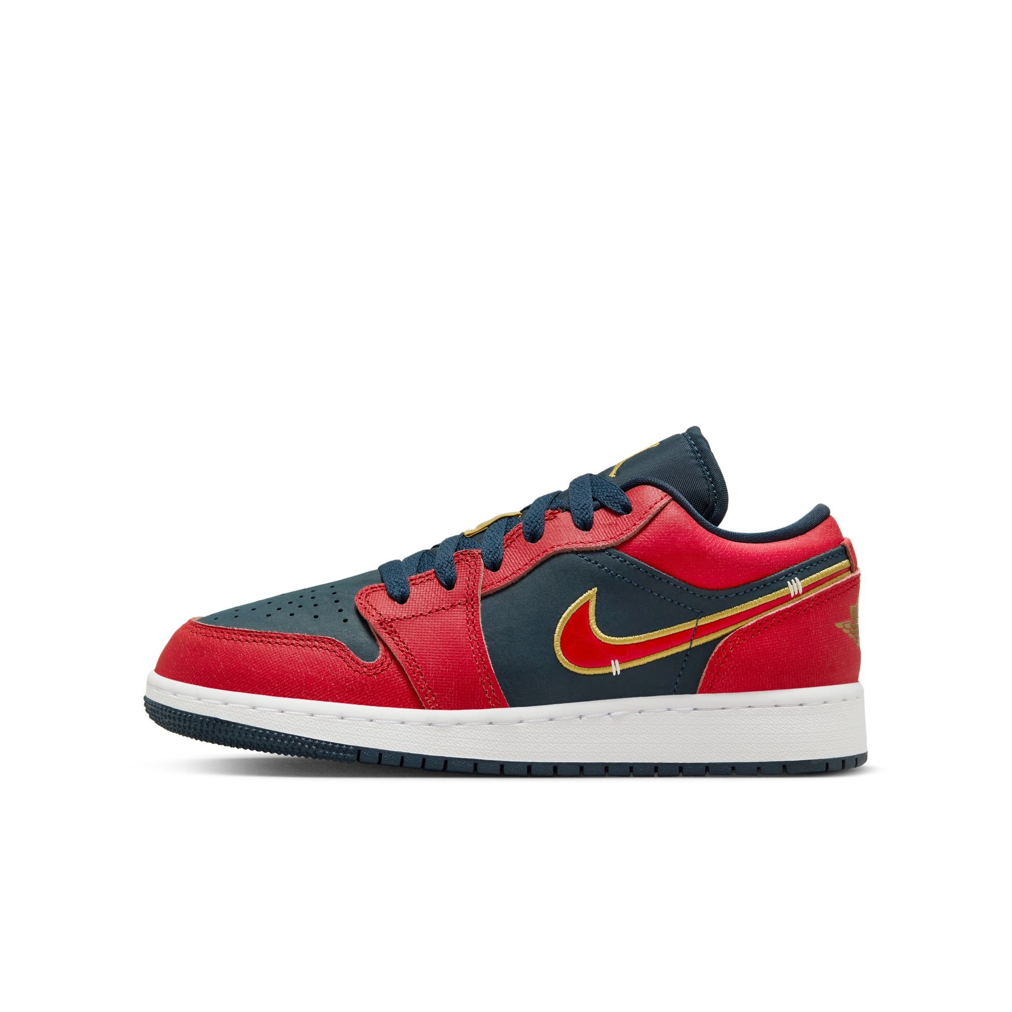 Air Jordan 1 Low SE, Azul Marino/Rojo Deportivo/Oro Metálico, hi-res