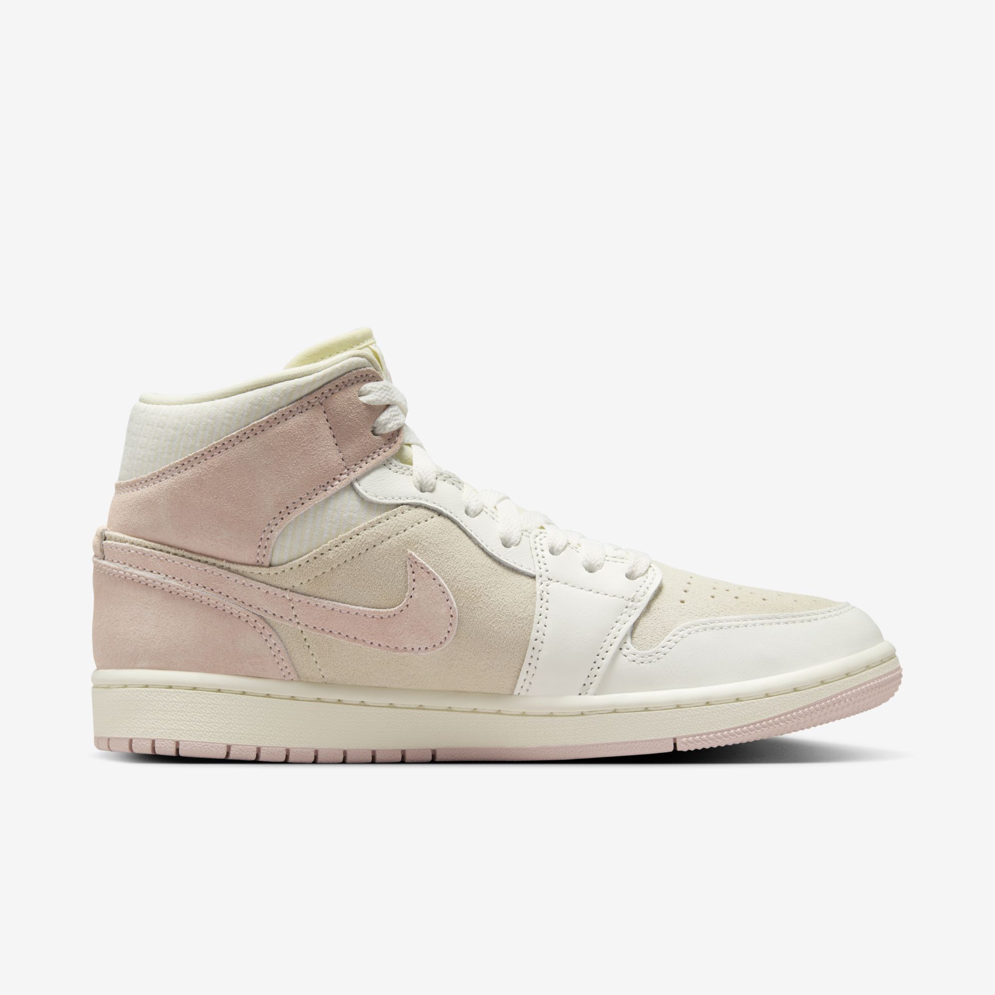 Air Jordan 1 Mid SE, Leche De Coco/Rosa Leyenda-Vela, hi-res