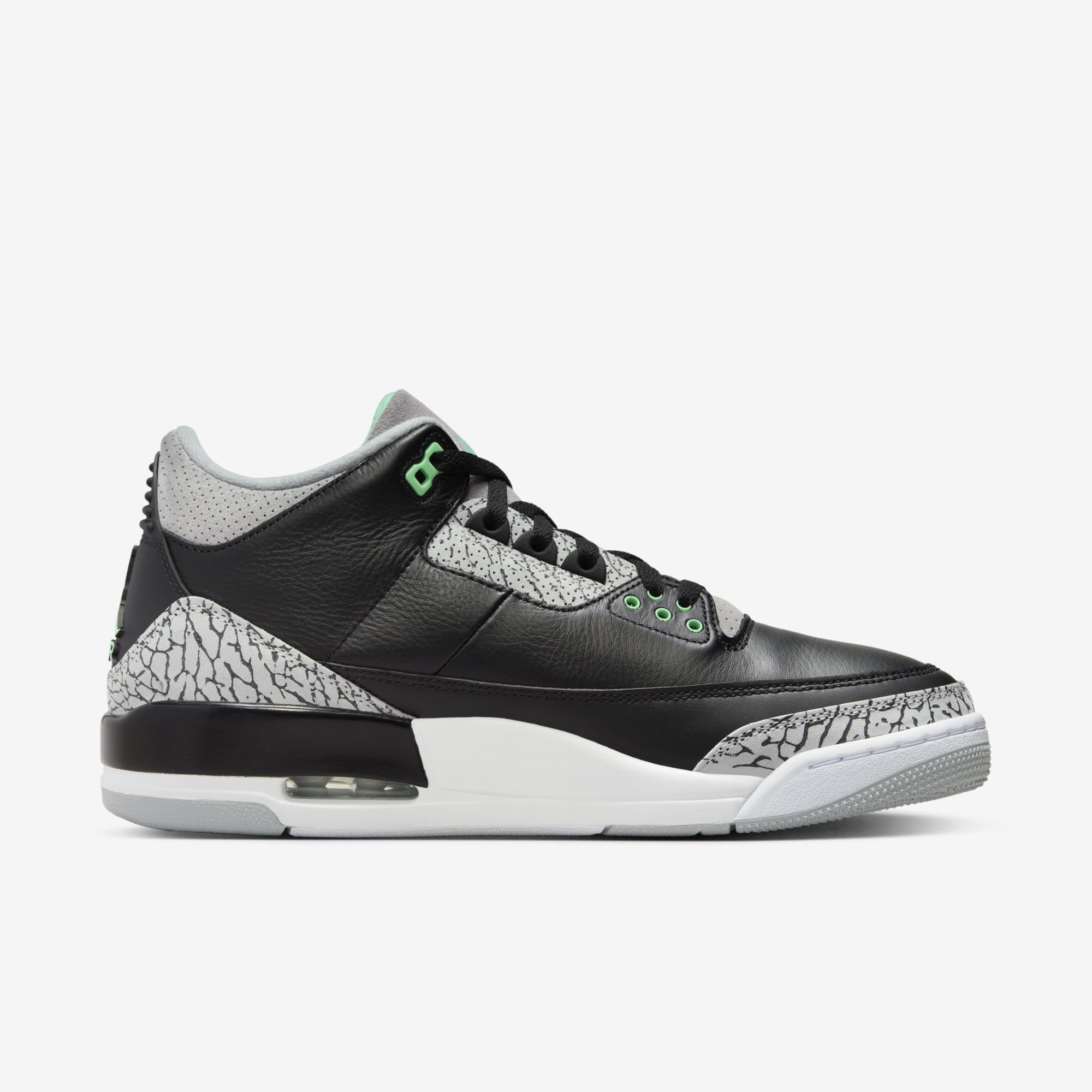 Air Jordan 3 Retro, Negro/Verde Brillo-Lobo Gris-Blanco, hi-res