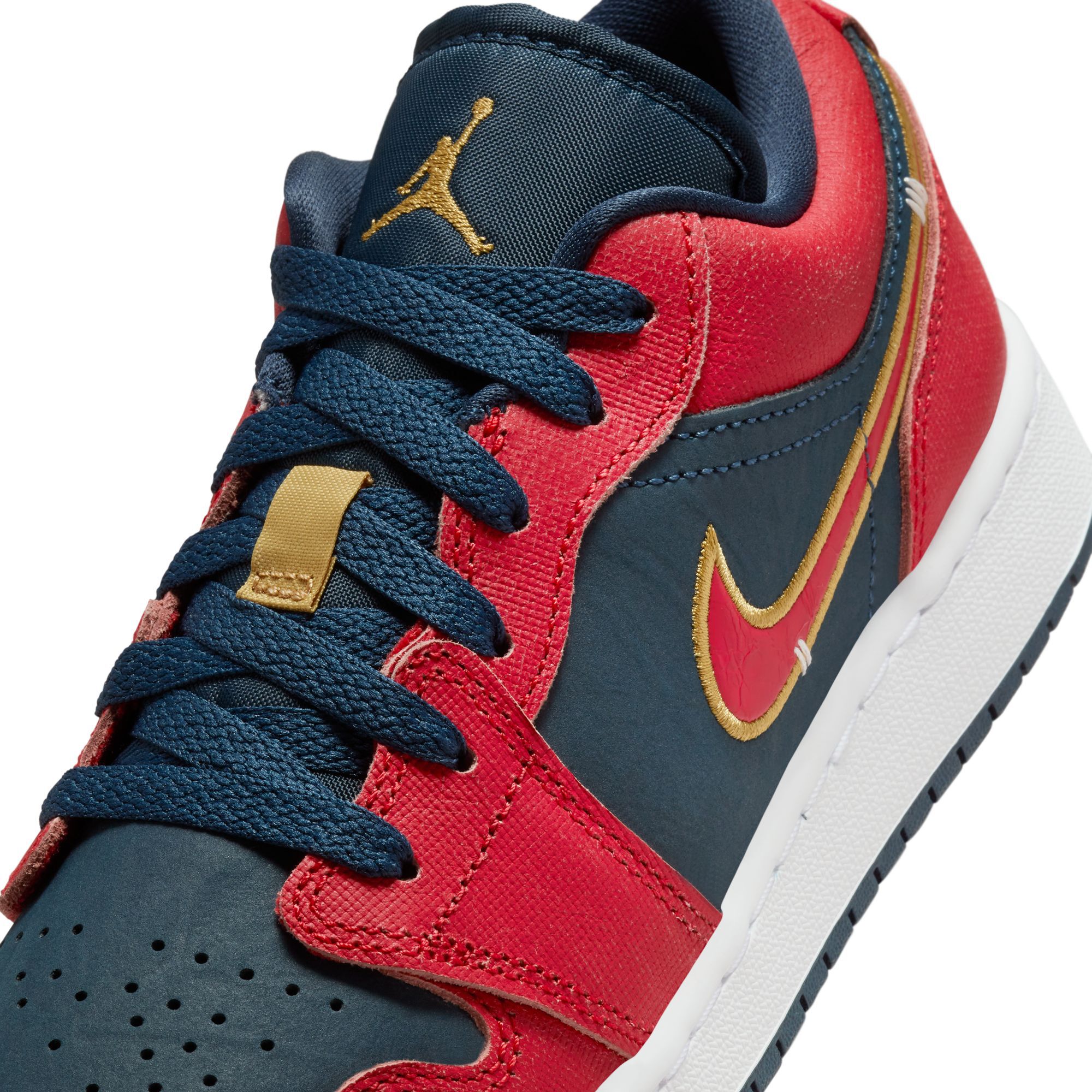 Air Jordan 1 Low SE, Azul Marino/Rojo Deportivo/Oro Metálico, hi-res