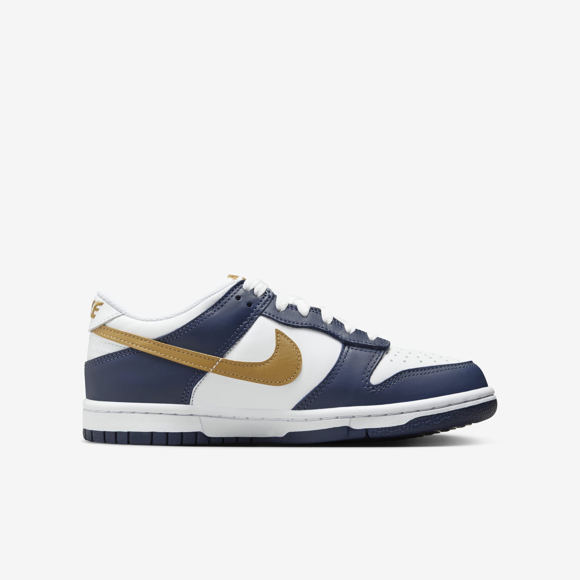 Nike Dunk Low, Blanco/Azul Marino Medianoche/Trigo, hi-res