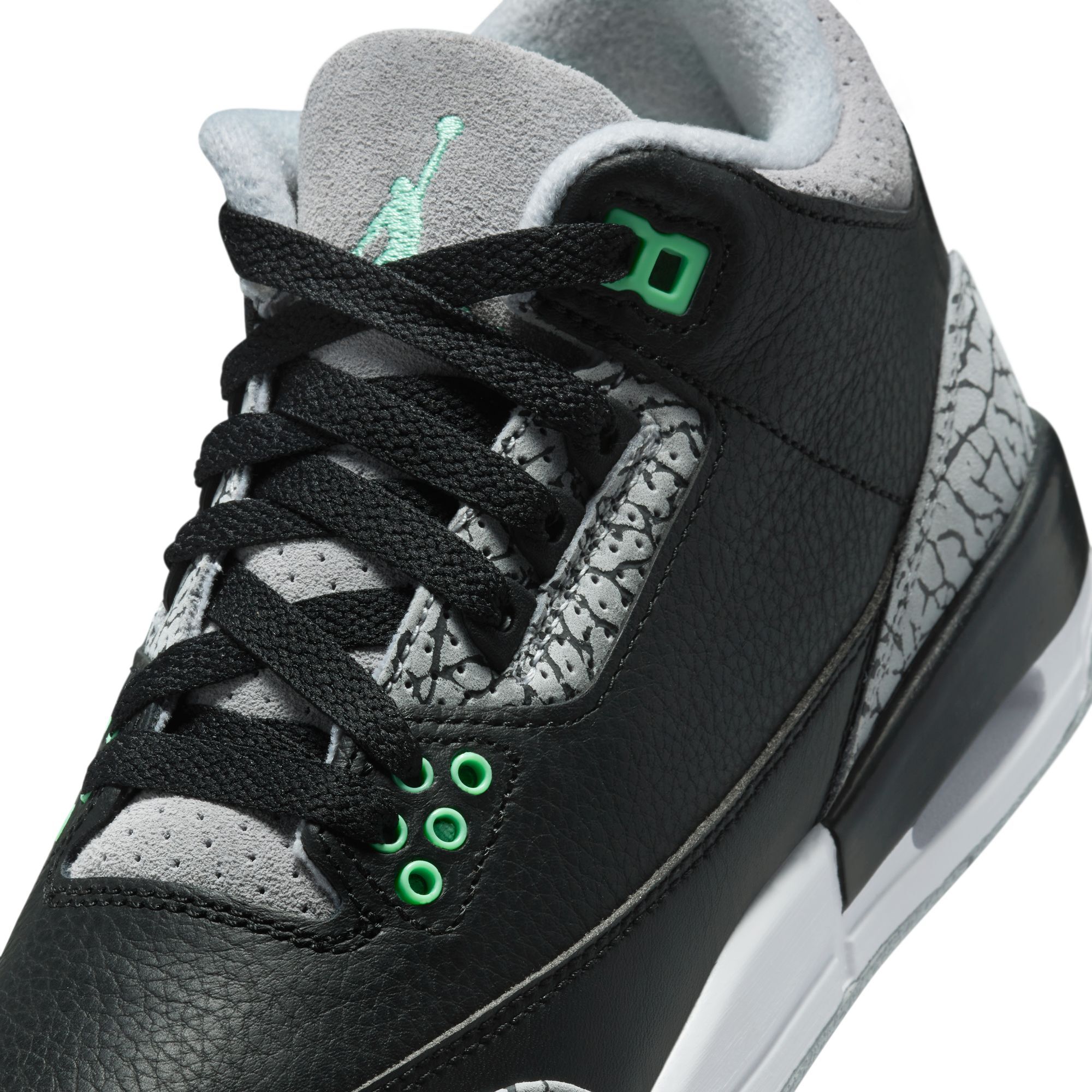 Air Jordan 3 Retro, Negro/Verde Resplandor-Gris Lobo-Blanco, hi-res