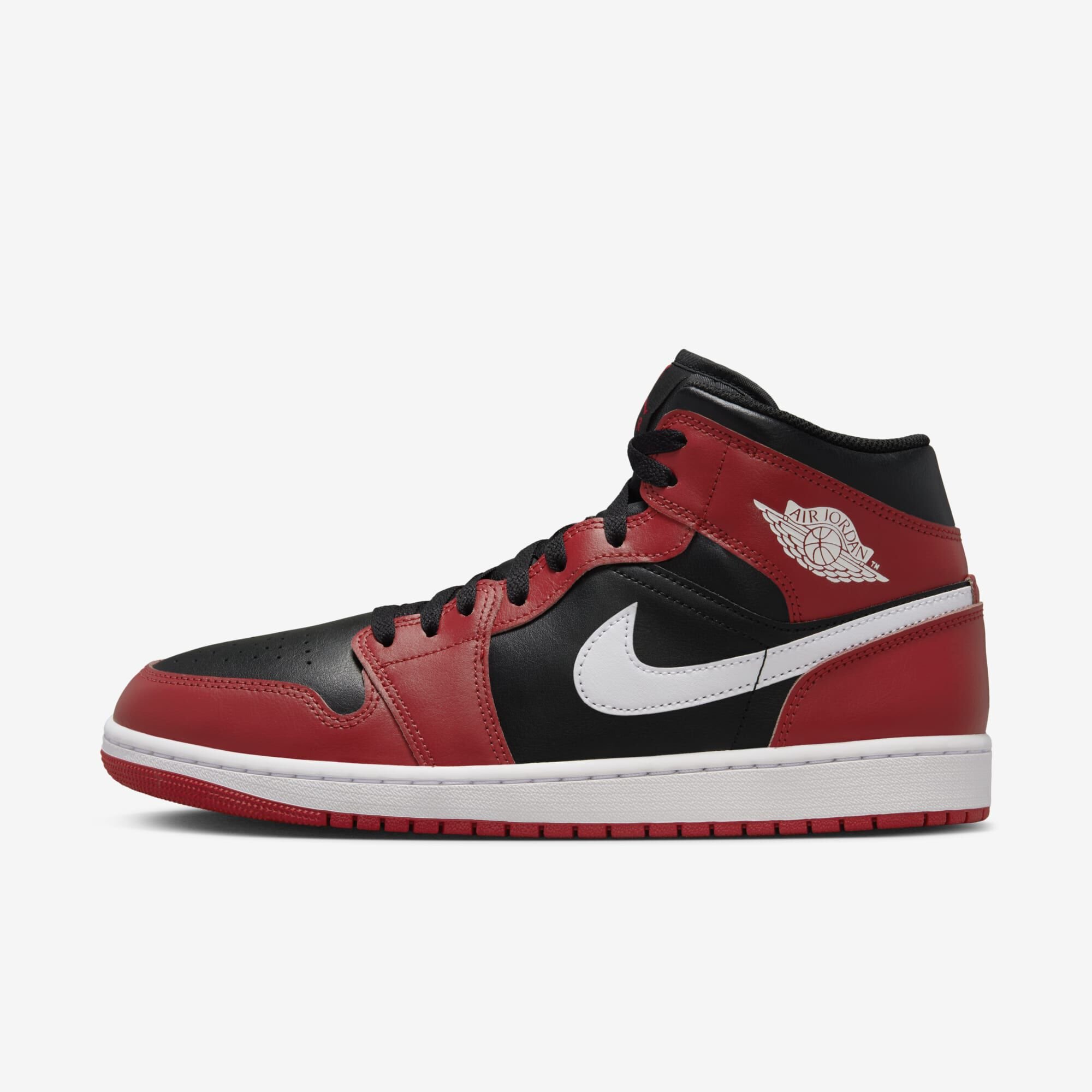 Air Jordan 1 Mid, Negro/Rojo Gimnasio/Blanco, hi-res