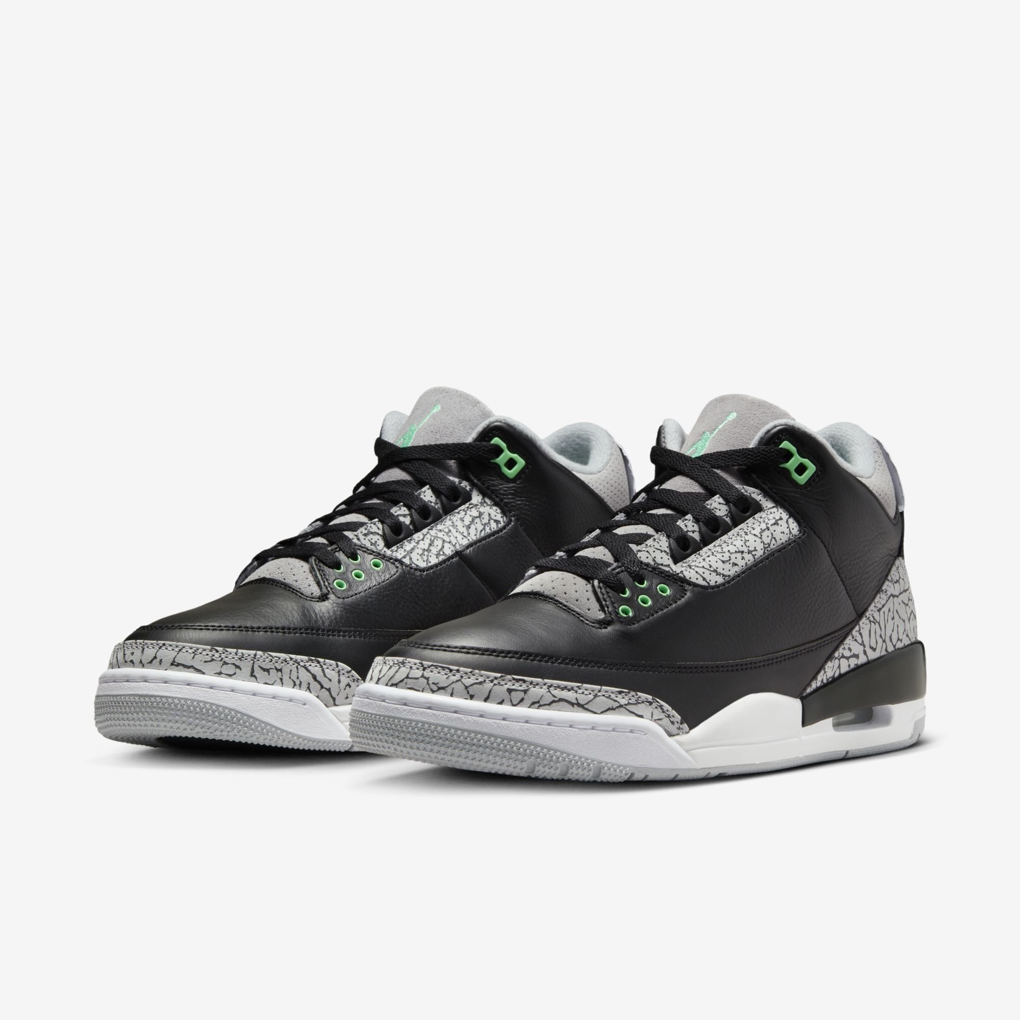 Air Jordan 3 Retro, Negro/Verde Brillo-Lobo Gris-Blanco, hi-res