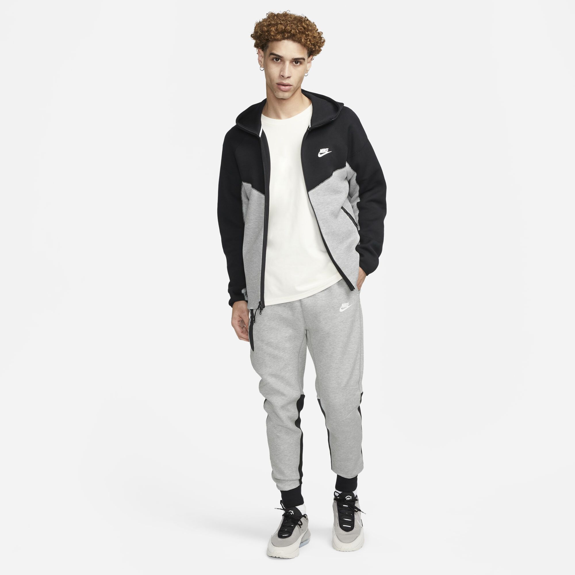 Nike Sportswear Tech Fleece Windrunner, Gris Oscuro Jaspeado/Negro/Blanco, hi-res