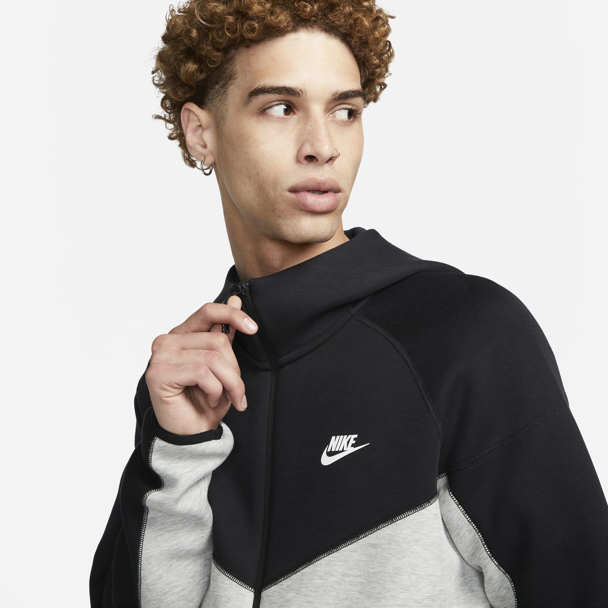 Nike Sportswear Tech Fleece Windrunner, Gris Oscuro Jaspeado/Negro/Blanco, hi-res