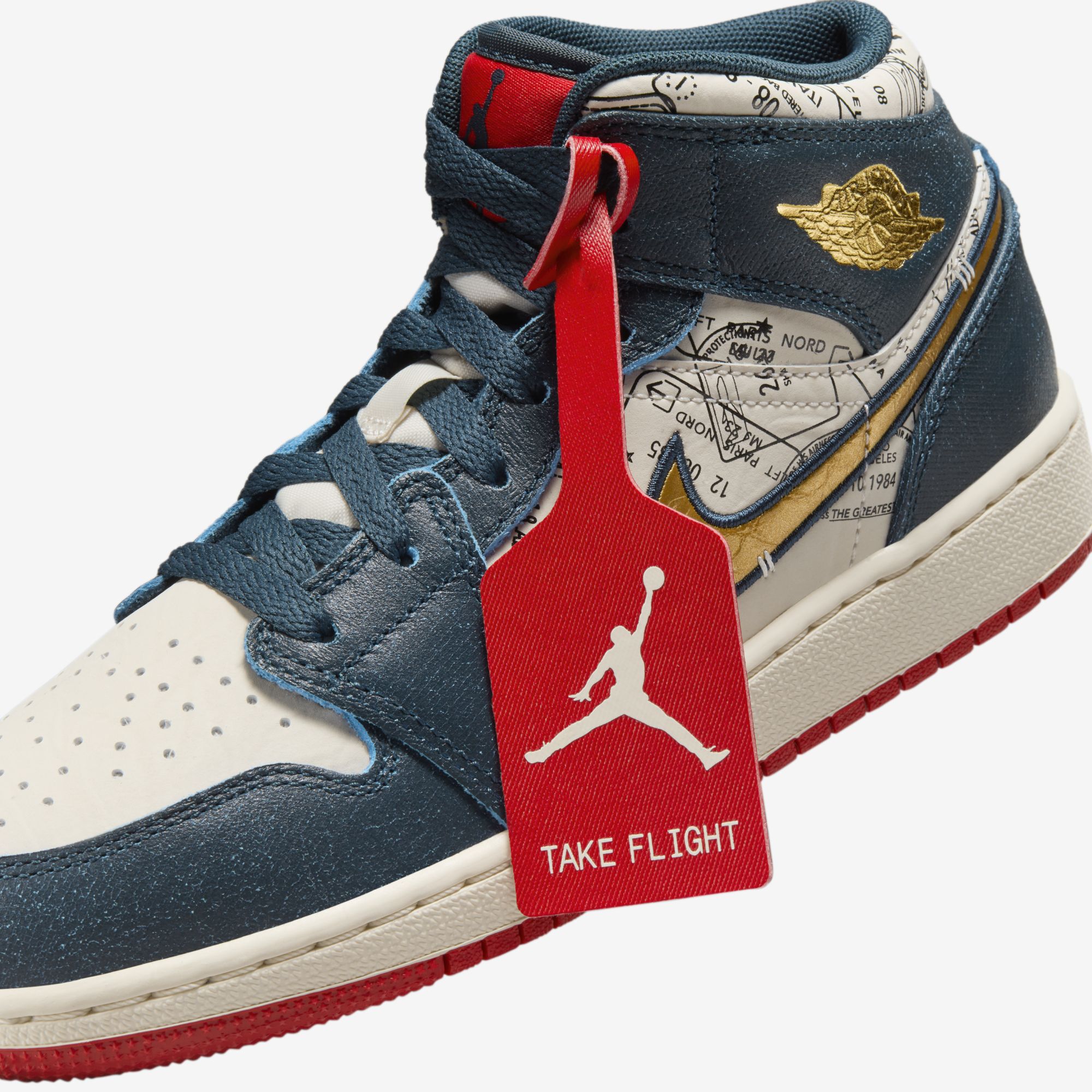 Air Jordan 1 Mid SE, Armada Armería/Marfil Pálido/Rojo Deportivo/Oro metalizado, hi-res