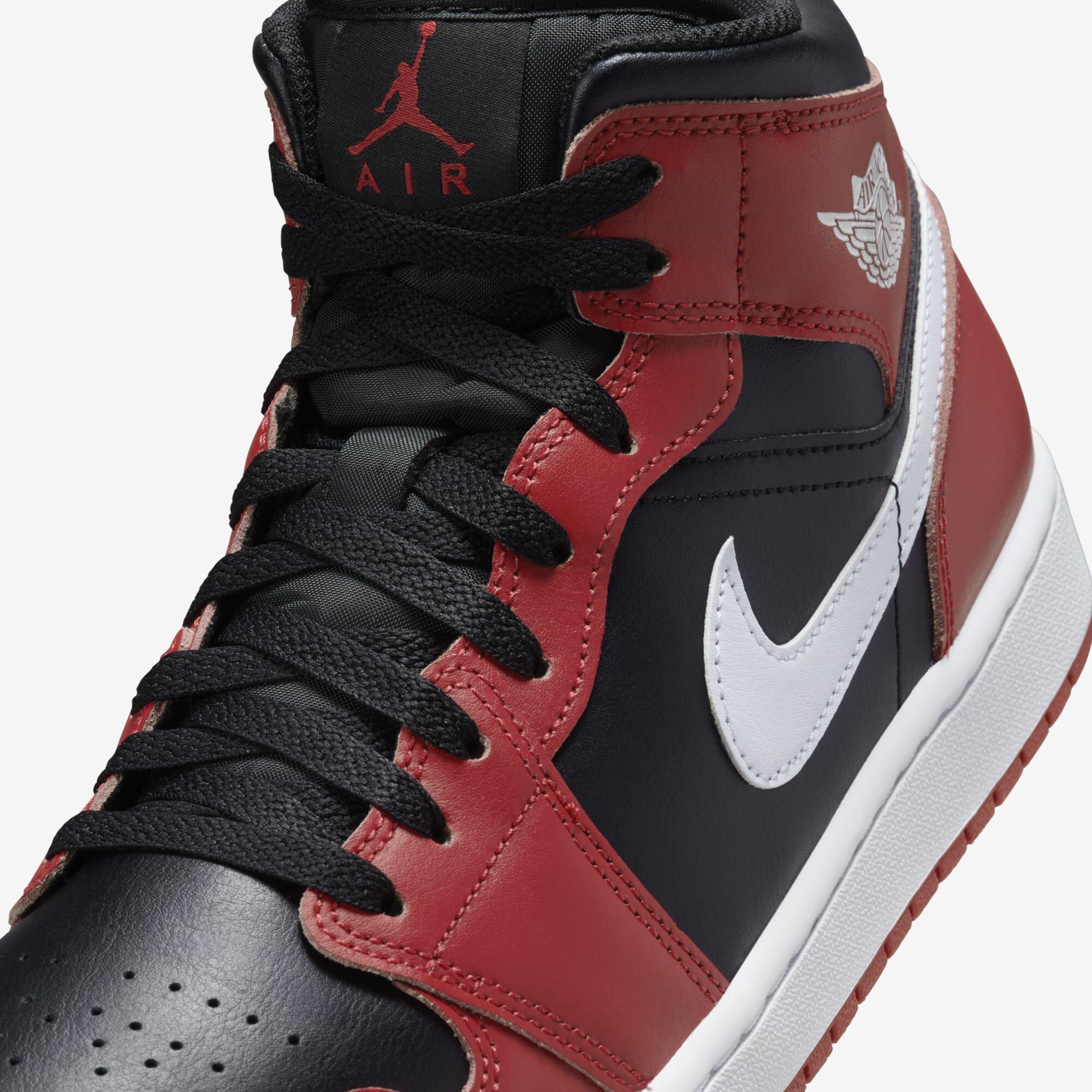 Air Jordan 1 Mid, Negro/Rojo Gimnasio/Blanco, hi-res