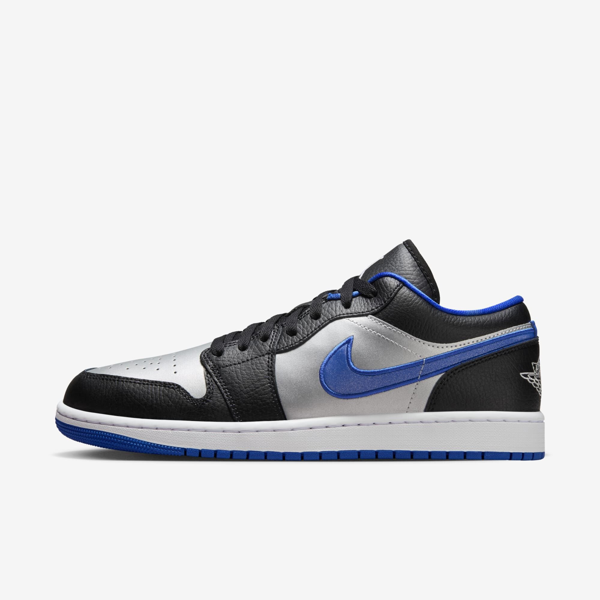 Air Jordan 1 Low, Negro/Blanco-Game Royal-Metalizado Platino, hi-res