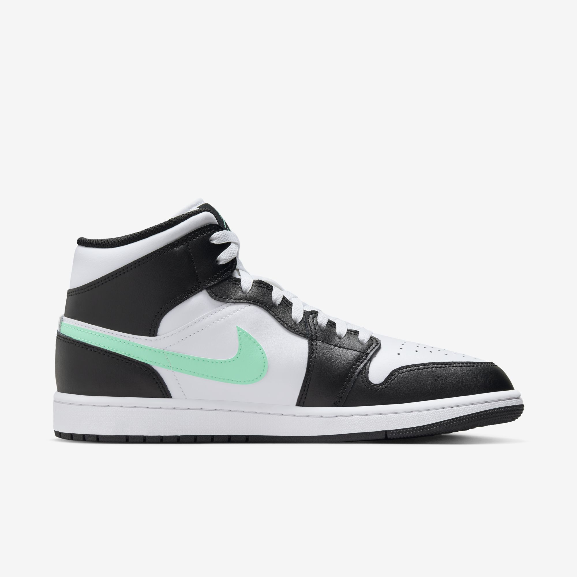 Air Jordan 1 Mid, Blanco/Verde Brillo-Negro, hi-res