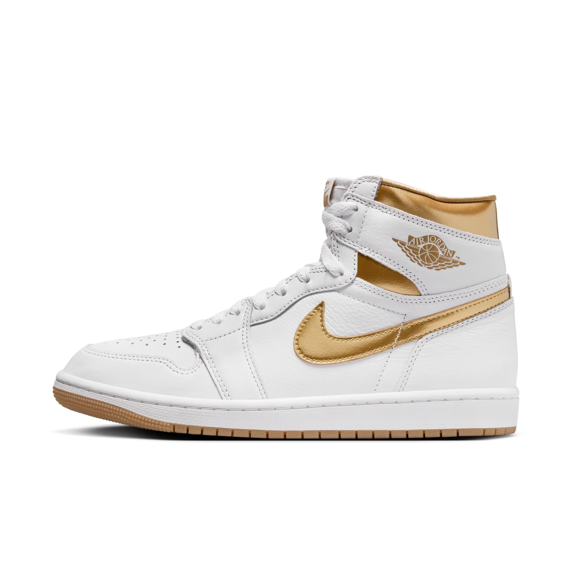 Air Jordan 1 Retro High OG, Blanco/Goma marrón claro/Oro metalizado, hi-res