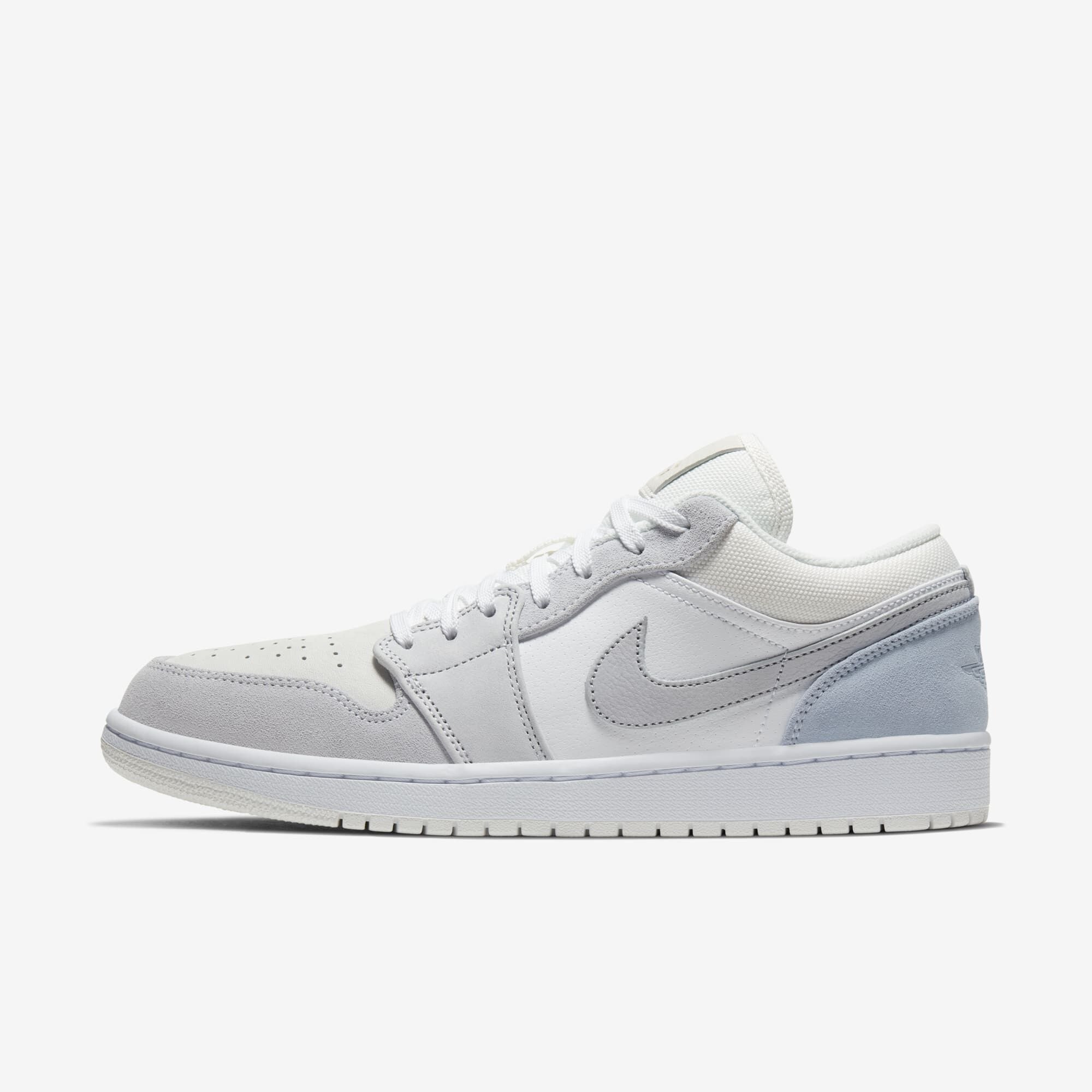 Air Jordan 1 Low, Blanco/Gris Fútbol/Blanco Cumbre/Gris Cielo, hi-res