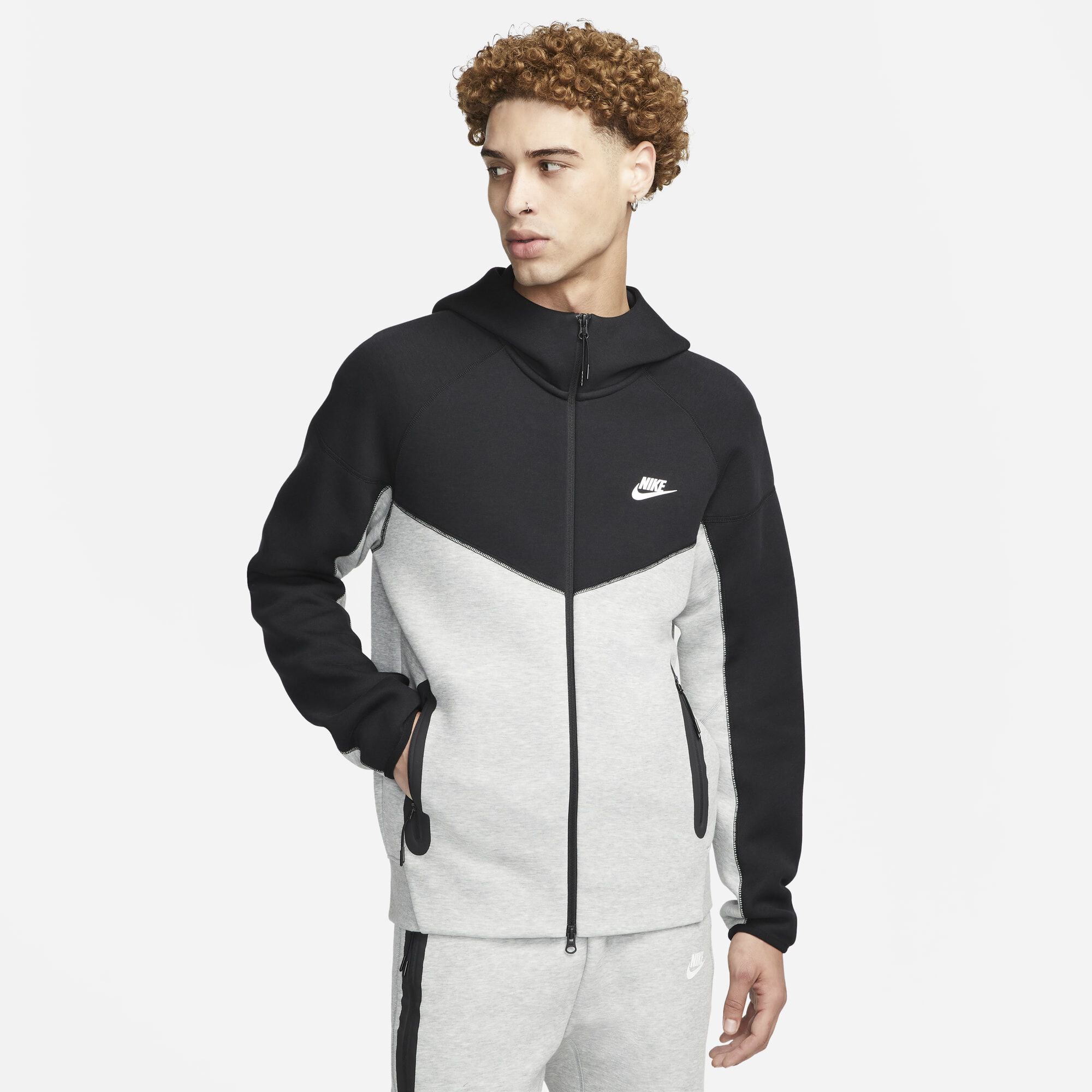 Nike Sportswear Tech Fleece Windrunner, Gris Oscuro Jaspeado/Negro/Blanco, hi-res