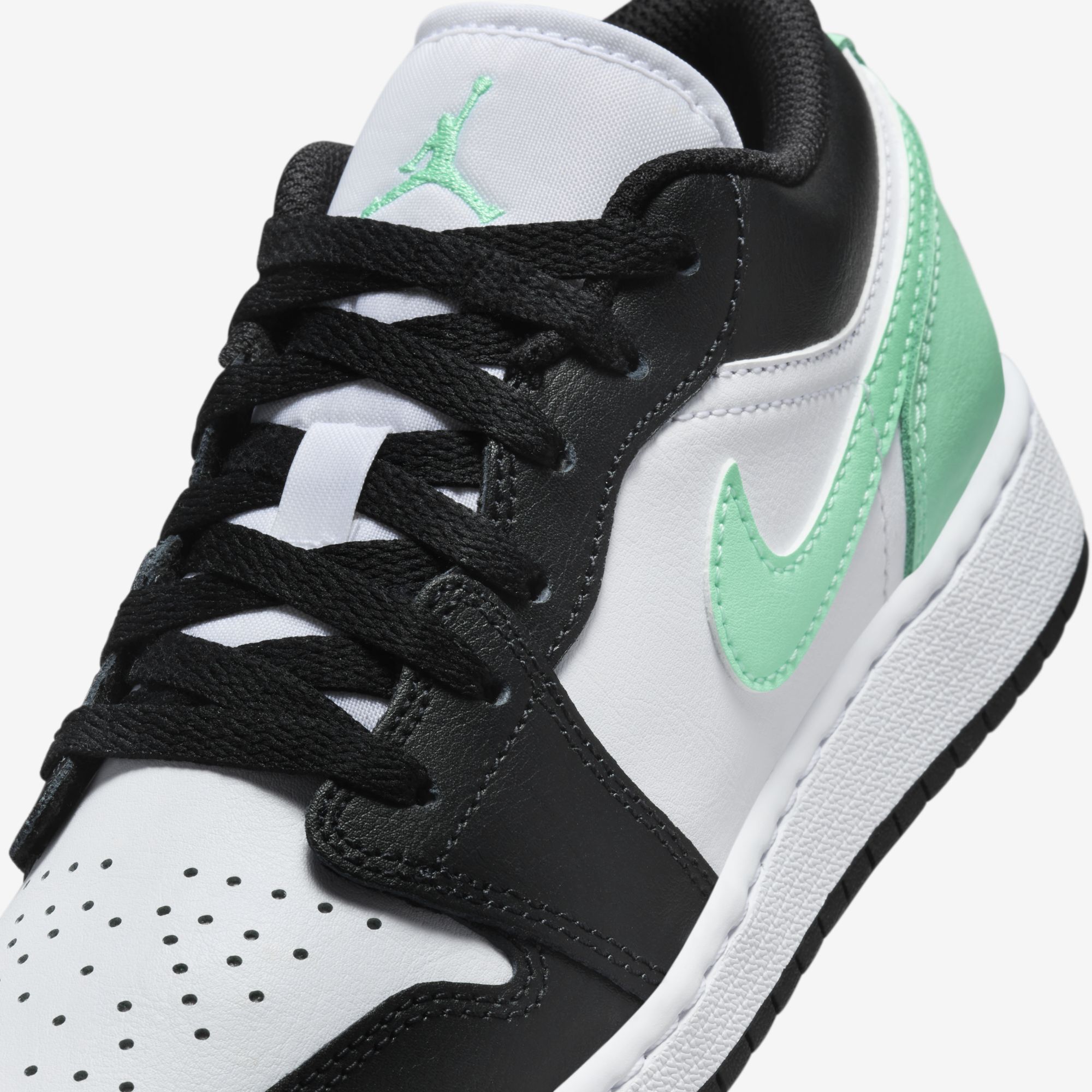 Air Jordan 1 Low, Blanco/Negro-Verde Brillo, hi-res