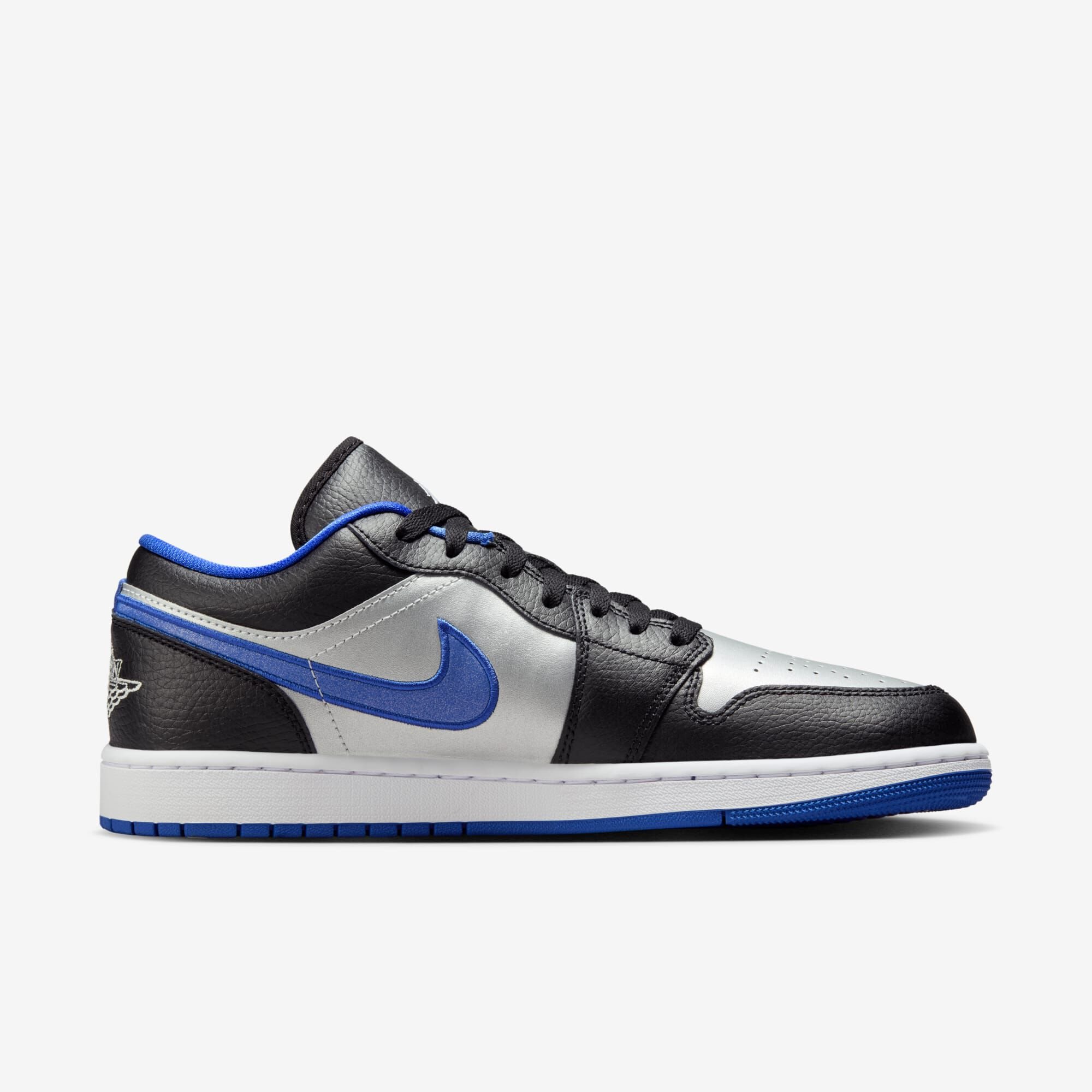 Air Jordan 1 Low, Negro/Blanco-Game Royal-Metalizado Platino, hi-res