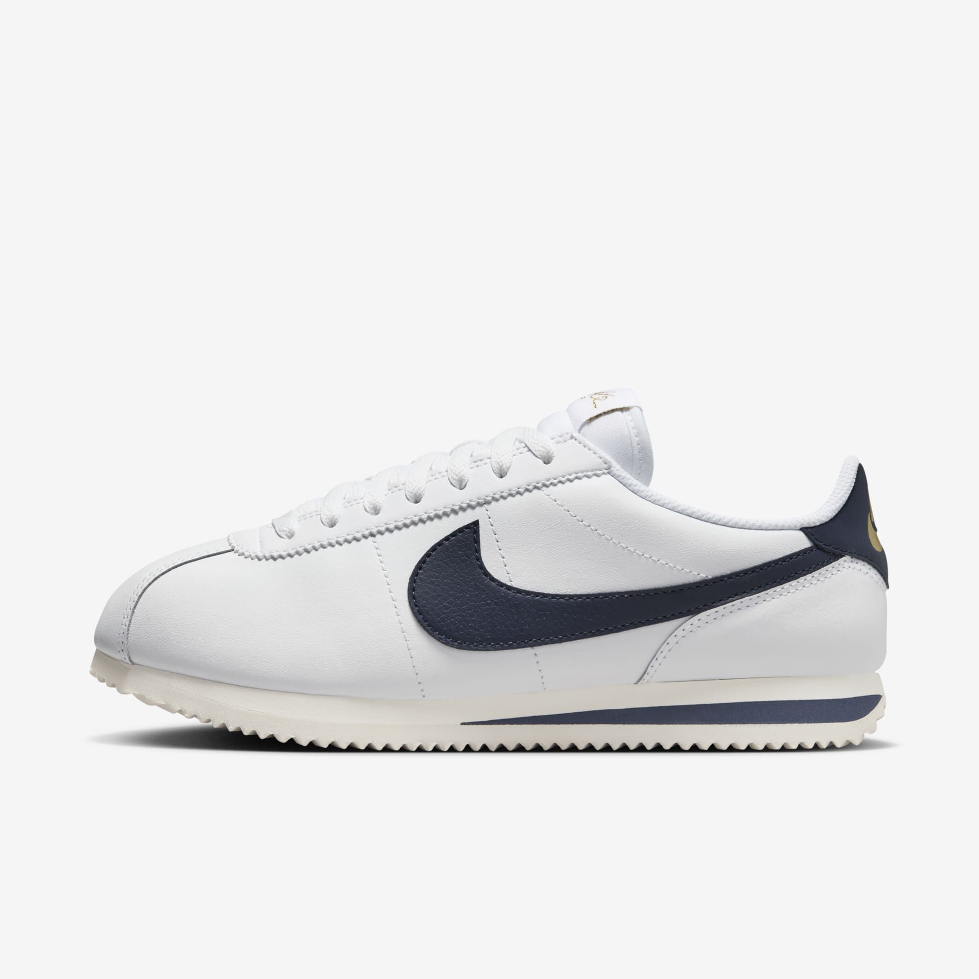 Nike Cortez Leather, Blanco/Vela/Oro Metalizado/Obsidiana, hi-res