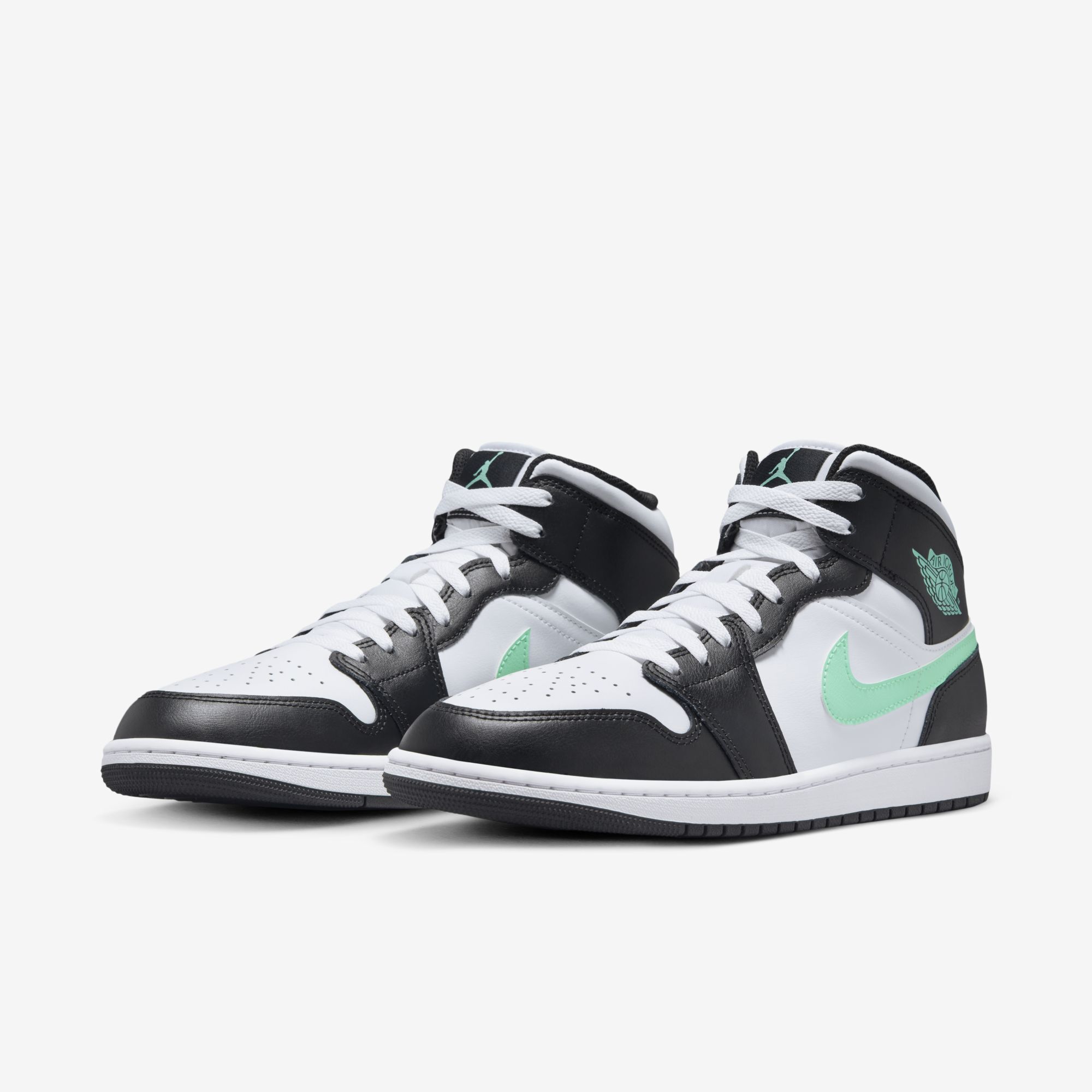 Air Jordan 1 Mid, Blanco/Verde Brillo-Negro, hi-res