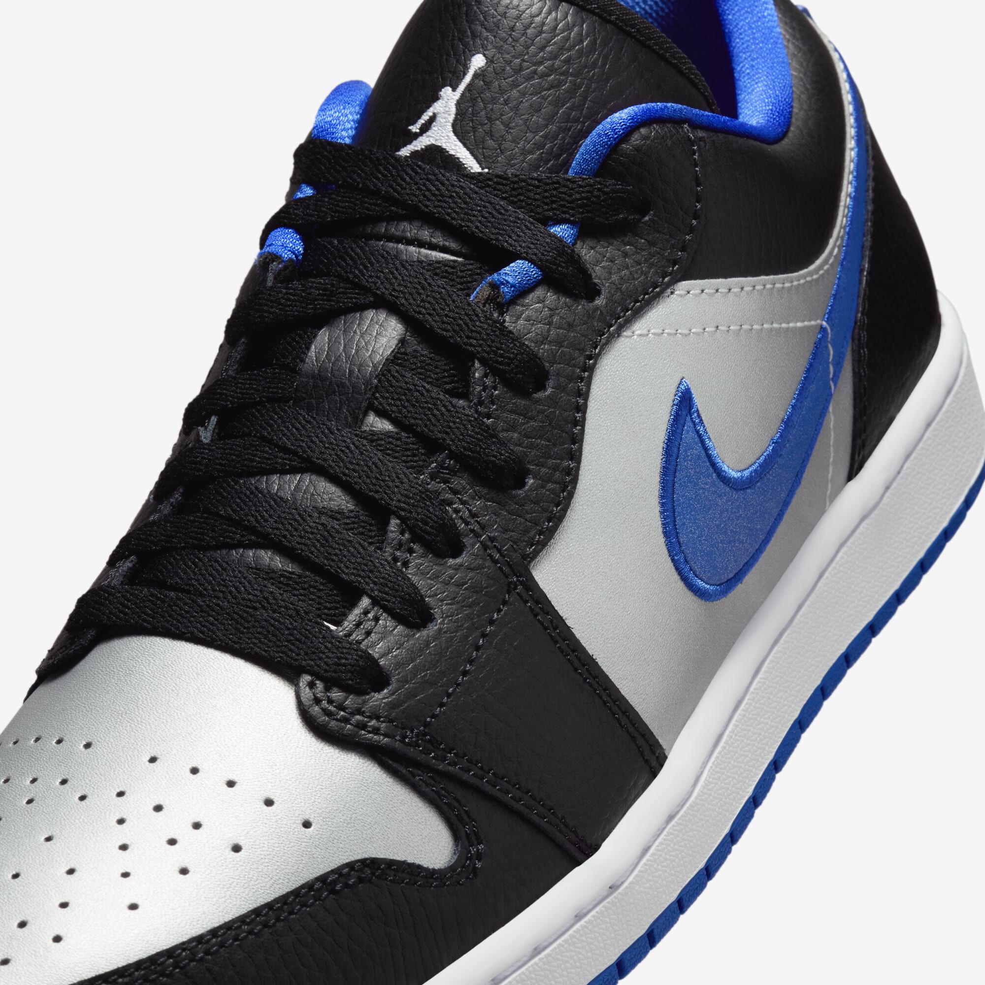 Air Jordan 1 Low, Negro/Blanco-Game Royal-Metalizado Platino, hi-res