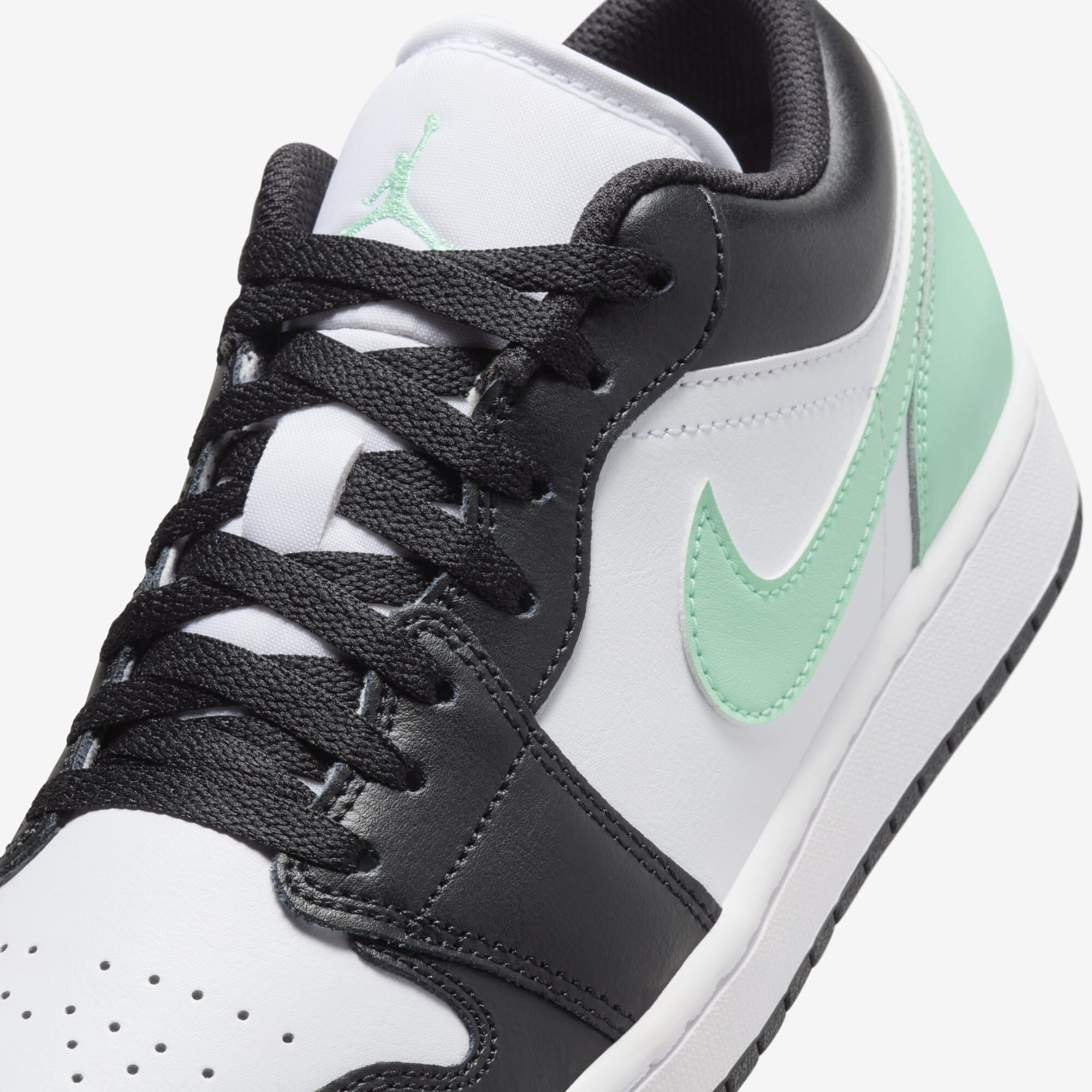 Air Jordan 1 Low, Blanco/Verde resplandor/Negro, hi-res