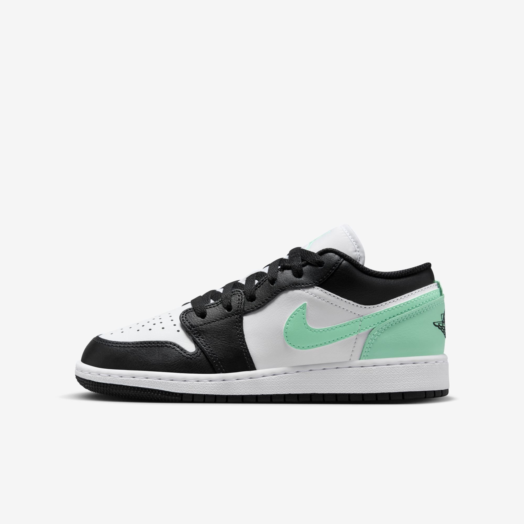 Air Jordan 1 Low, Blanco/Negro-Verde Brillo, hi-res