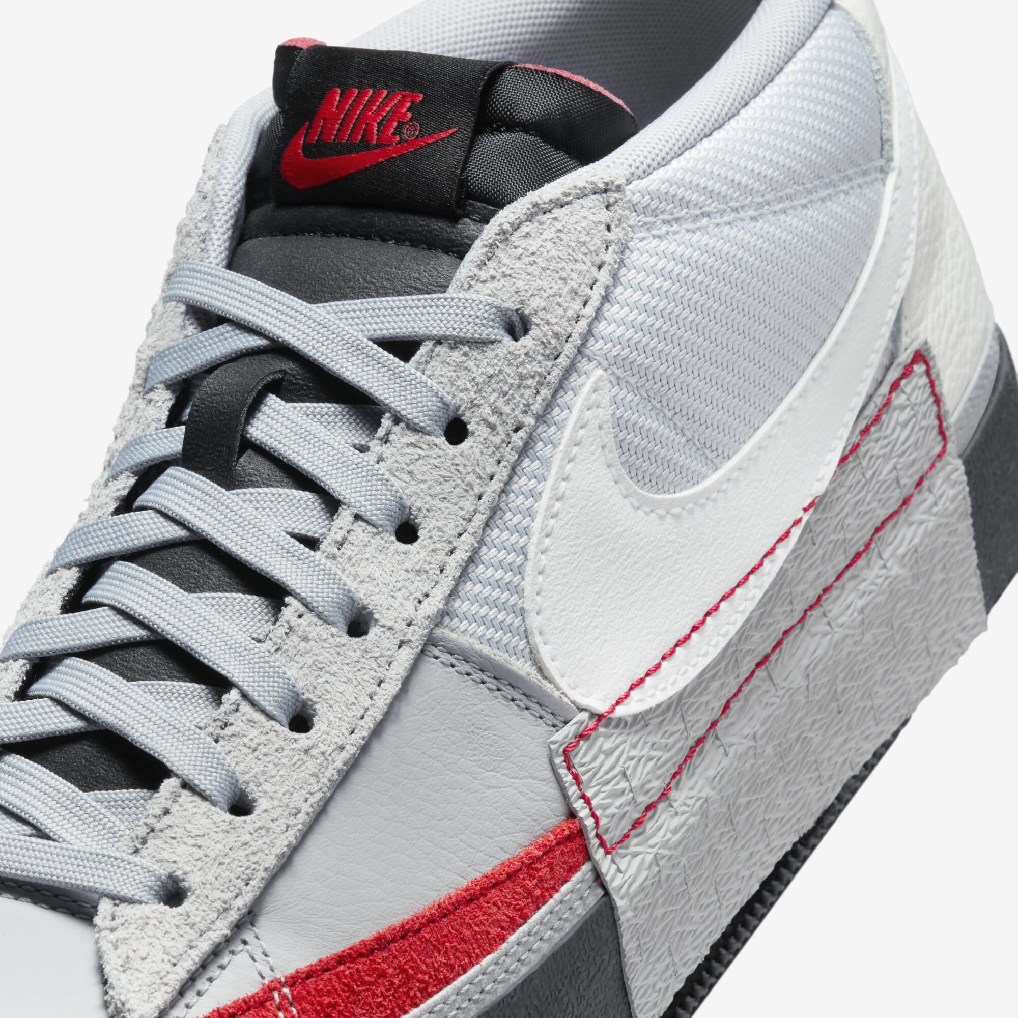 Nike Blazer Low Pro Club, Gris Lobo/Platino Puro/Rojo Universitario/Blanco Cumbre, hi-res