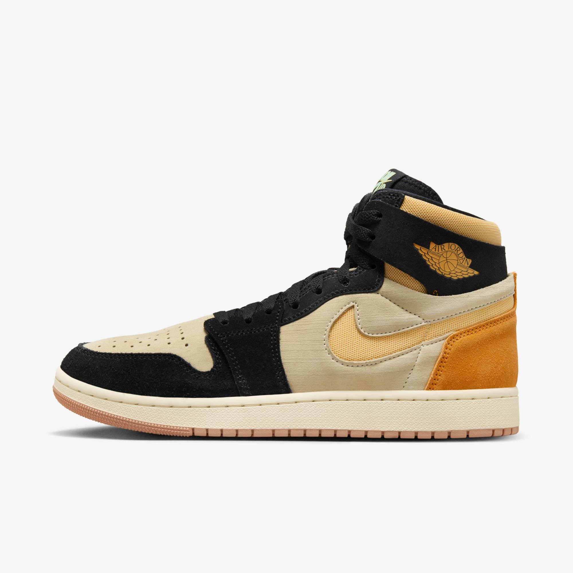 Air Jordan 1 Zoom Comfort 2, Muselina/Negro/Naranja vivo/Oro celeste, hi-res