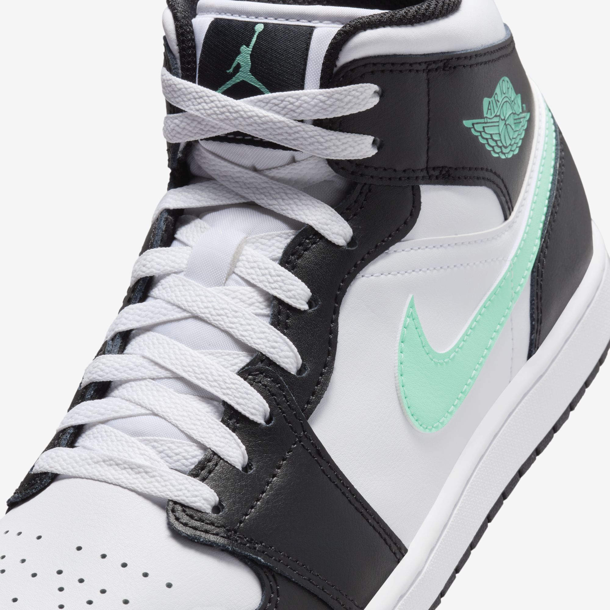 Air Jordan 1 Mid, Blanco/Verde Brillo-Negro, hi-res