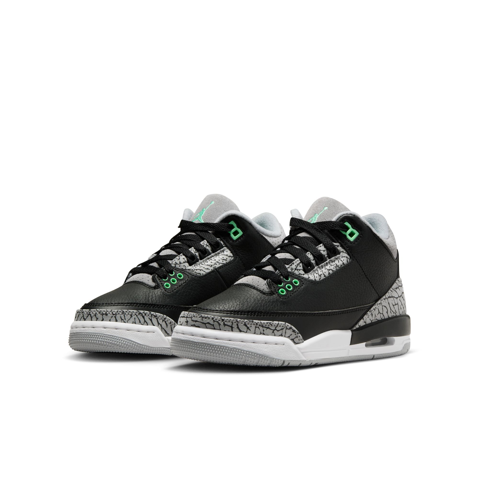 Air Jordan 3 Retro, Negro/Verde Resplandor-Gris Lobo-Blanco, hi-res